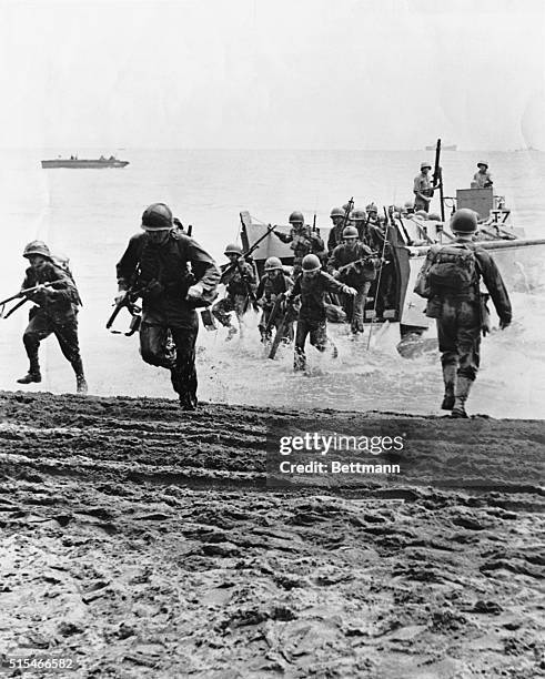 Solomon Islands-8/1942- Picture shows the Guadalcanal Landing that was followed by six months of fighting.