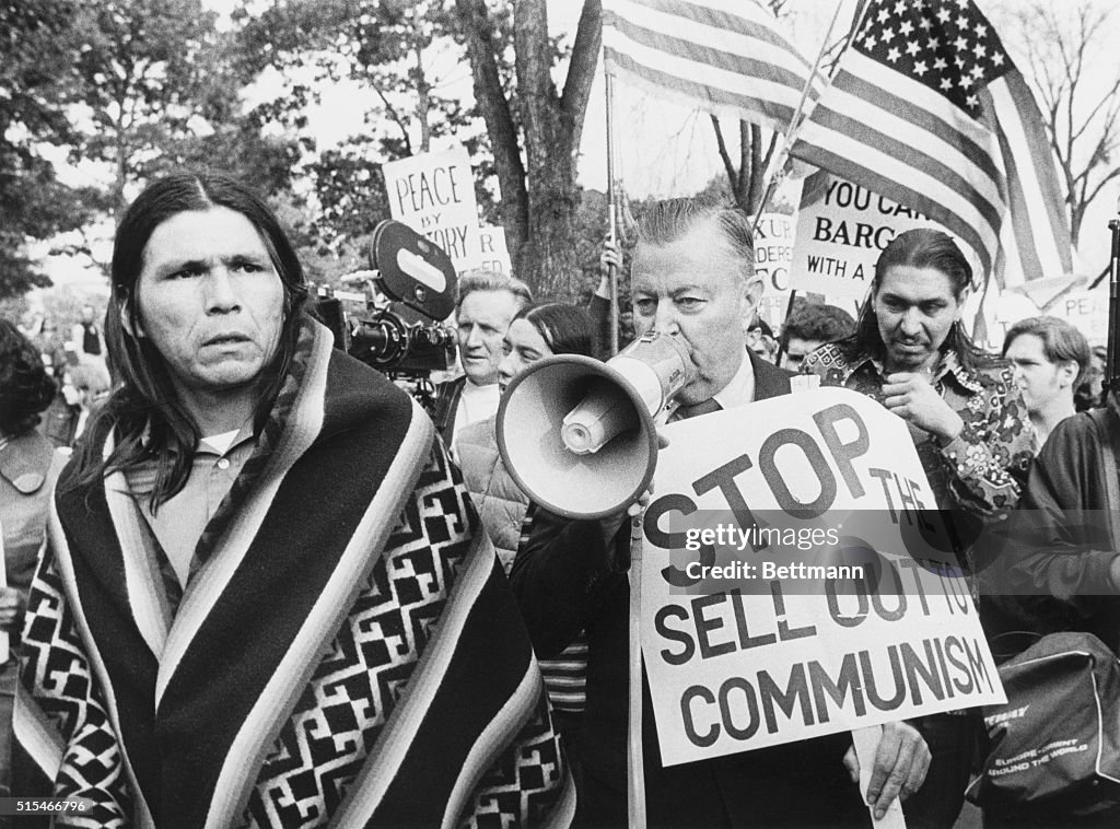 Evangelist Carl McIntire Protesting with Native American Leader Dennis Banks