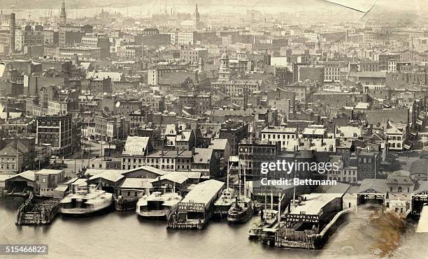 Overhead view of the New York Harbor in the early 1860s. Undated photograph.