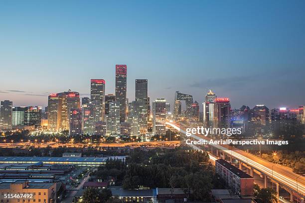 elevated view of beijing cbd at dusk - charlotte north carolina night stock pictures, royalty-free photos & images