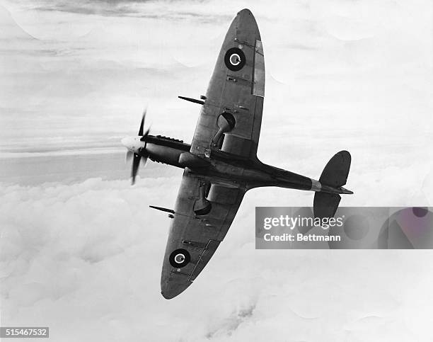 Picture shows British Spitfire during World War II. The Famed fighter of the Battle of Britain. Undated photo circa 1940s.