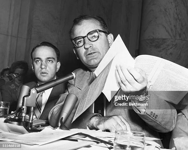 Roy Cohn and Senator Joseph R. McCarthy during the McCarthy investigations, trying to prove the existence of Communist subversion in high government...