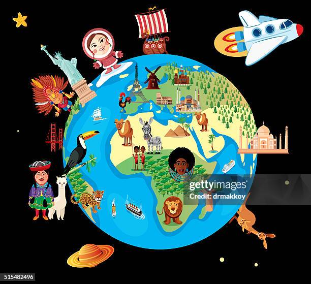 cartoon map of world - italy argentina stock illustrations