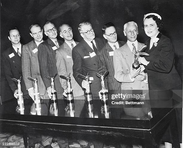 New York: Winners Of The Lasker Awards. Mrs. Albert D. Lester of the Albert and Mary Lasker foundation is shown as she presented the 1953 Lasker...