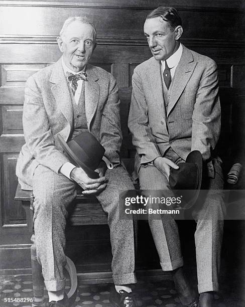 Charles A. Comiskey, owner of the Chicago White Sox, and William Veeck, President of the Chicago Cubs, photographed in Chicago where they testified...