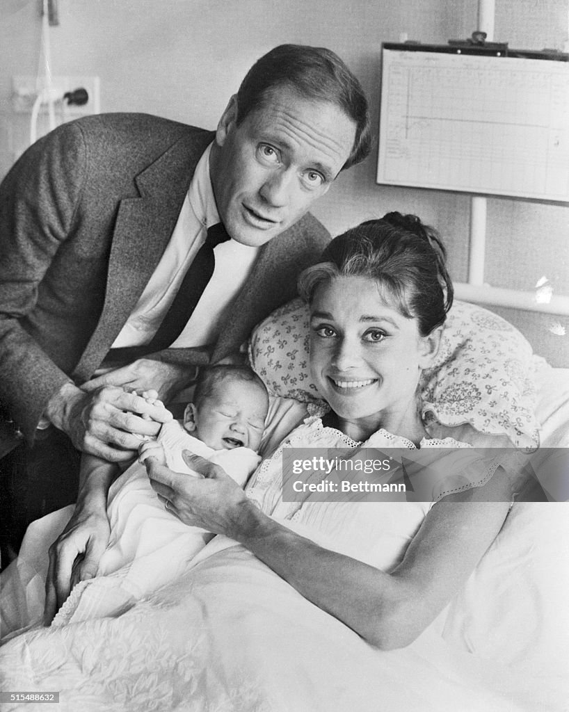 Mel Ferrer with Audrey Hepburn Holding Newborn Sean