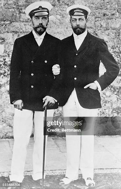 The late King George V , then Duke of York, poses arm in arm with the late Tsar Nicholas of Russia, the last Russian ruler to make a state visit to...