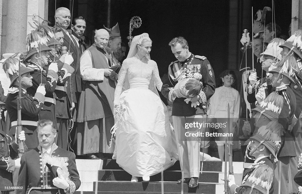 Grace Kelly and Prince Rainier Exiting the Cathedral