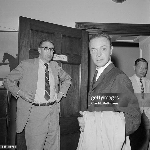 Former disc jockey Alan Freed of New York City, who lost his job when he refused to swear he did not accept payola, is shown during his appearance...