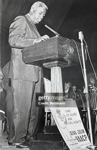 Former baseball star Jackie Robinson told several thousand Negroes at a state wide NAACP rally here 5/1 that Sen. John Kennedy would not get NAAP...