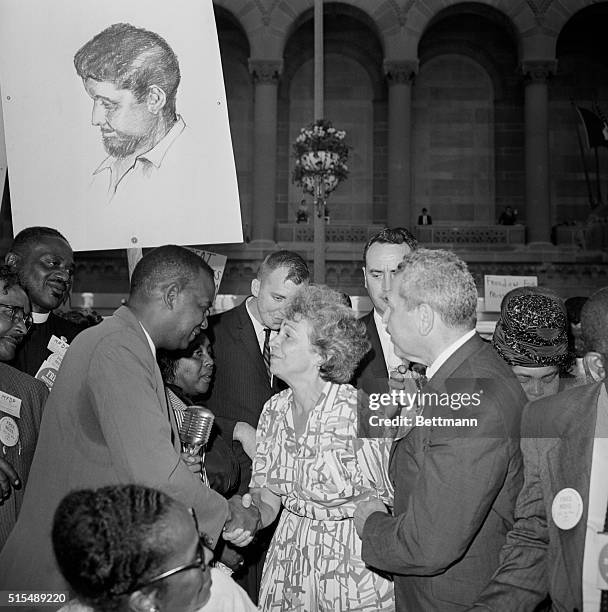 Atlantic City, New Jersey: Joining the protest outside of Convention Hall over seating of Mississippi delegates are these four persons. They are ,...