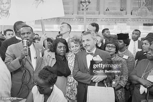 Atlantic City, New Jersey: Joining the protest outside of Convention Hall over seating of Mississippi delegates are these four persons. They are ,...