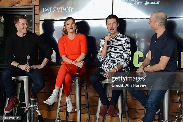 Matt Kaplan, President of Awesomeness Films, Bella Thorne, Kian Lawley and Noah Robishcon, Executive Editor of Fast Company, attend the Fast Company...