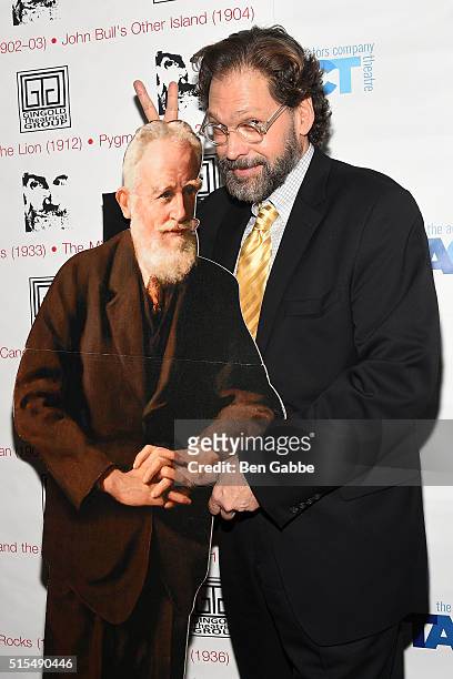 Cardboard cutout of playwright George Bernard Shaw and director David Staller attend the "Widowers' Houses" opening night after party at Papert...