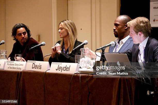 Anthony Rodriguez, CEO of Lineage Interactive, Anna Rawson, professional golfer/model, professional football player Vernon Davis and Daniel Jeydel,...