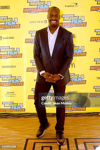 Professional football player Vernon Davis attends 'Pro Athletes Taking Control of Their Brand Destiny' during the 2016 SXSW Music, Film + Interactive...