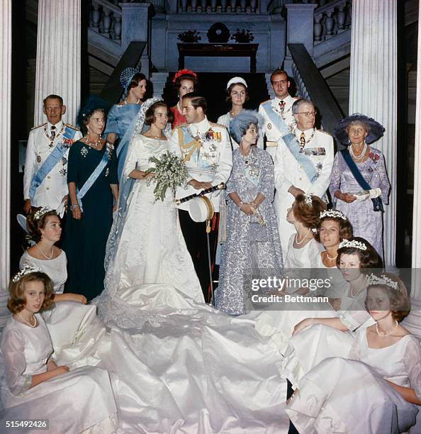 Athens, Greece. Royalty gathered after the marriage September 18th of King Constantine of Greece and Pricess Anne Marie of Denmark, include, from...