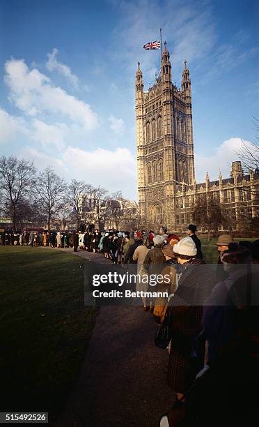 London, England: Death of Sir Winston Churchill, crowds lined in front of Westminster Hall waiting to pay respects to Sir Winston who's body lies in...