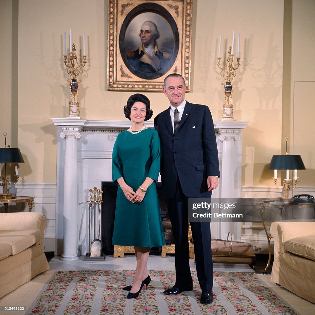 Lyndon Johnson and His Wife Smiling