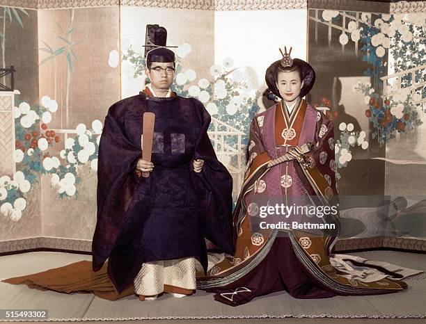 Tokyo, Japan: Royal Newlyweds. Newlywed Prince and Princess Hitachi pose at the doorway of the imperial Palace September 30th, following a ceremony...