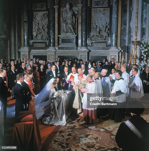 View of marriage ceremony...Princess Irene of the Netherlands and Don Hugo Carlos of Bourbon Parma are wed April 29th in the baroque Borghese Chapel...