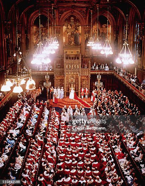 Queen Elizabeth II makes the traditional speech from the throne in the House of Lords at the opening of the first session of the new Parliament. The...