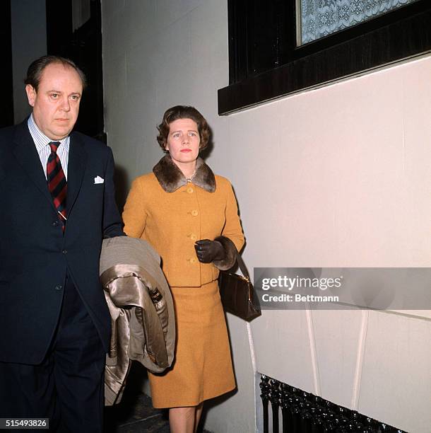 London, England: Sir Winston Churchill's youngest daughter Mary with husband Christopher Soames, arrive at the Hyde Park Gate home of her father...