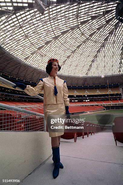 Houston, Texas: In Keeping with the space age motif of the Astrodome Stadium here are the striking costumes of the ushers and usherettes who will...