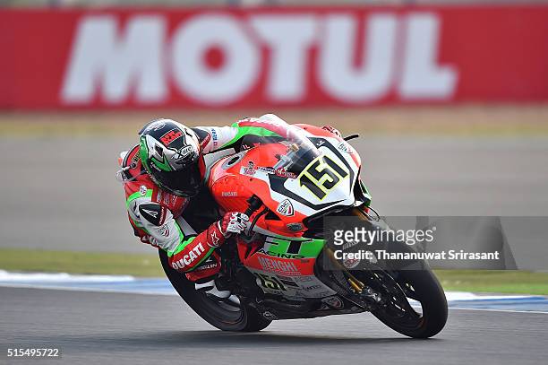 Matteo Balocco of Italy rides during the Buriram World Superbike Championship on March 13, 2016 in Buri Ram, Thailand.
