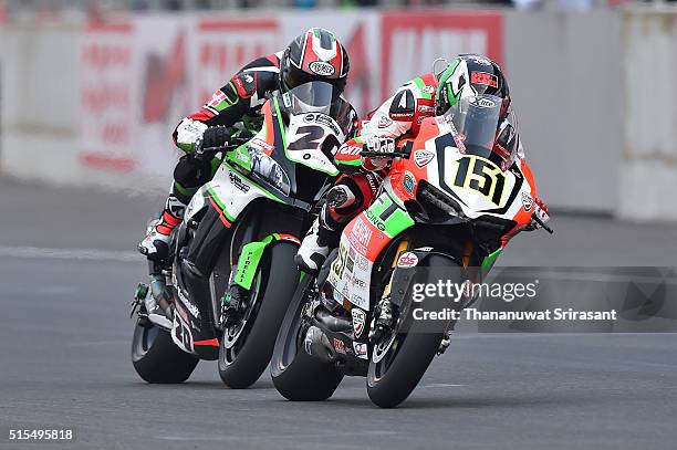 Matteo Balocco of Italy competes during the Buriram World Superbike Championship on March 13, 2016 in Buri Ram, Thailand.