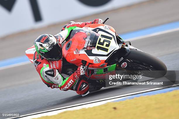 Matteo Balocco of Italy rides during the Buriram World Superbike Championship on March 13, 2016 in Buri Ram, Thailand.