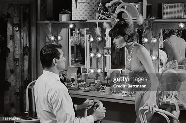 Italian actress Claudia Cardinale is shown with Rock Hudson, her costar in the film, Blindfold, at Universal Studies 4/20 as they go before the...
