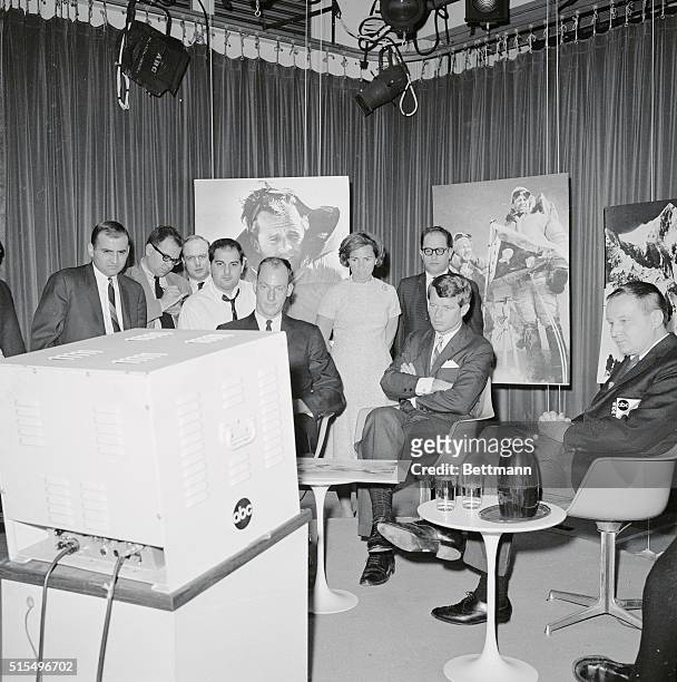 Senator Robert F. Kennedy, , and James Whittaker, , of Seattle, Washington, are shown during a taping of a TV program, Wide World of Sports on ABC,...