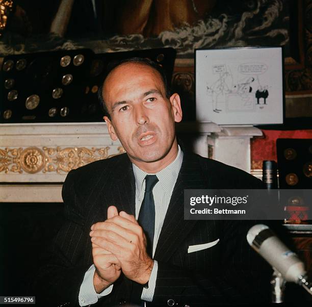 Close-ups of French Financial Minister Valley Giscard d'Estaing, during his September 23rd press Conference at the ministry.