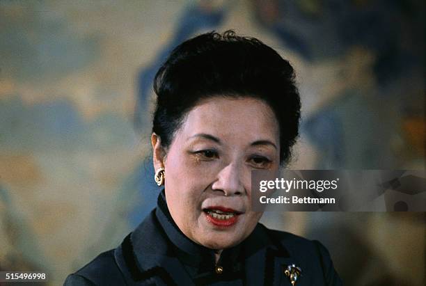 Madame Chiang Kai-shek appears at a press conference in Carlyle Hotel here September 7th on her first visit to New York in six years. Madame Chiang...