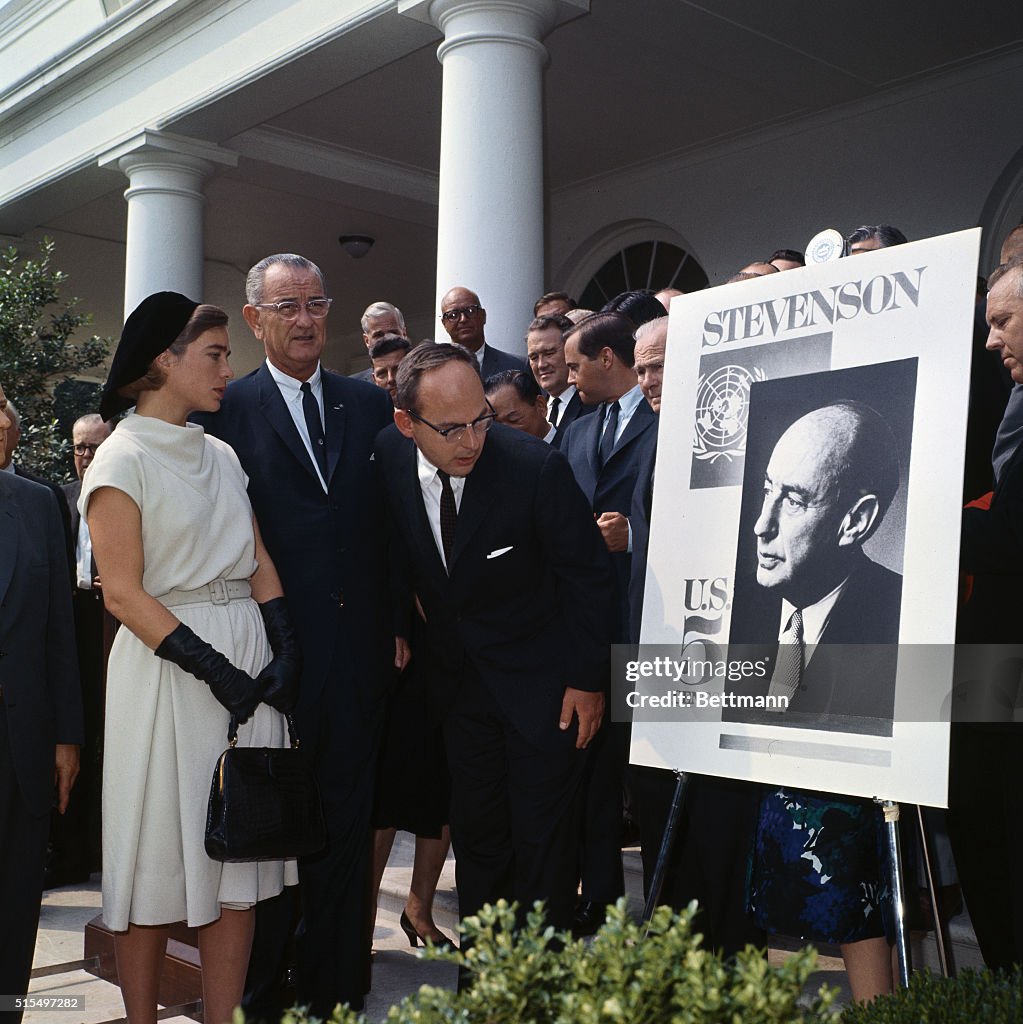 President Johnson Examining a Postage Stamp Design