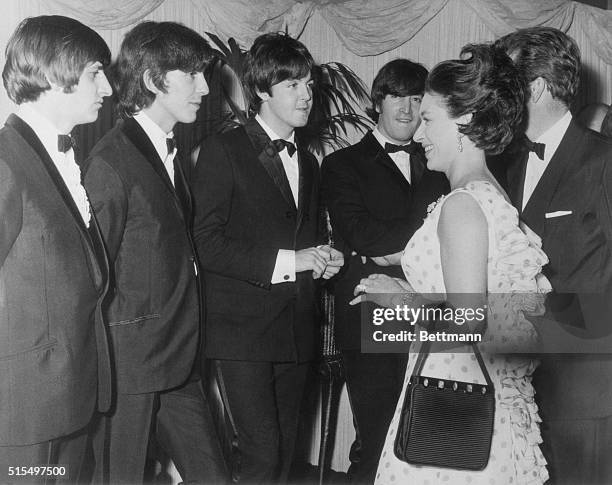 Princess Margaret Meets Beatles, M.B.E. London: H.R.H. Princess Margaret, Countess of Snowdon and the Earl of Snowdon , last night attended the Royal...