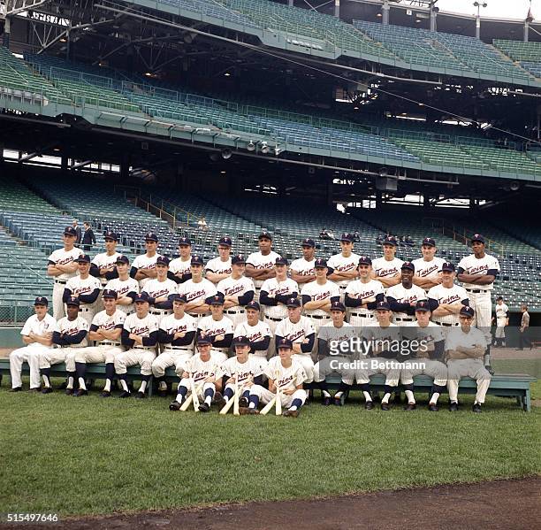 Minnesota Twins 1965 team photograph from Metropolitan Stadium. The team includes - last row: Jerry Zimmerman, Frank Quilici, Camilo Pasqual, Bill...