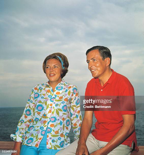 Porto Ercole, Italy. Princess Beatrix of the Netherlands and her fiance, Claus Von Amsberg, at Dutch Royal Family's Happy Elephant Holiday Villa,...