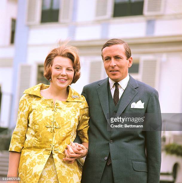 Crown Princess Beatrix with her fiance, Claus Von Amsberg a West German diplomat, June 28. The couple appeared shortly after their engagement was...