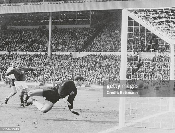 Soccer coming to the United States...England scores a goal against Germany in the final of the World Cup Tournament at Wembley Stadium in a 1966 file...