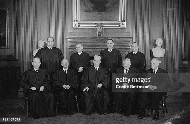 The U.S. Supreme Court poses for its first picture today since Abe Fortas replaced Arthur Goldberg, now U.S. Ambassador to the U.N. Left to right,...