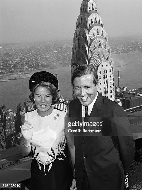 New York: Princess Beatrix of the Netherlands and Prince Claus view the breathtaking panorama of New York's skyscrapers 7/29 from the top of the Pan...