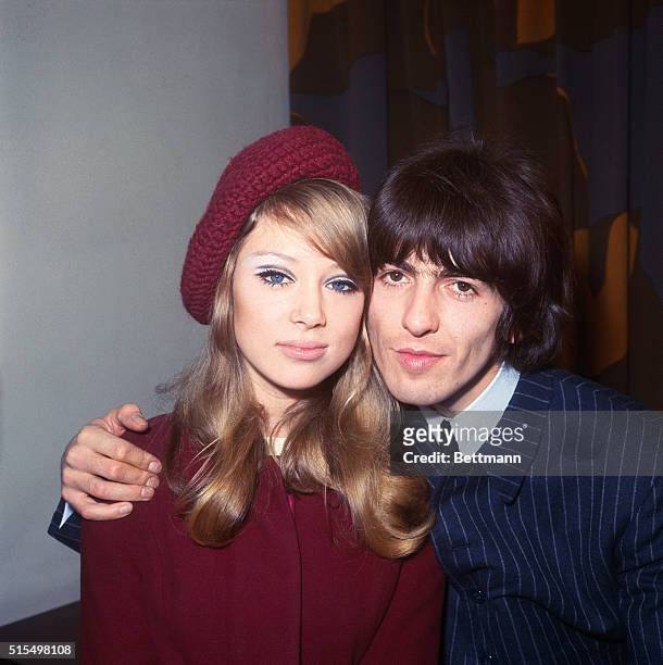 George Harrison hugs his bride, model Patti Boyd after they were married at the register office in Epsom, January 21st. Harrison became the third...
