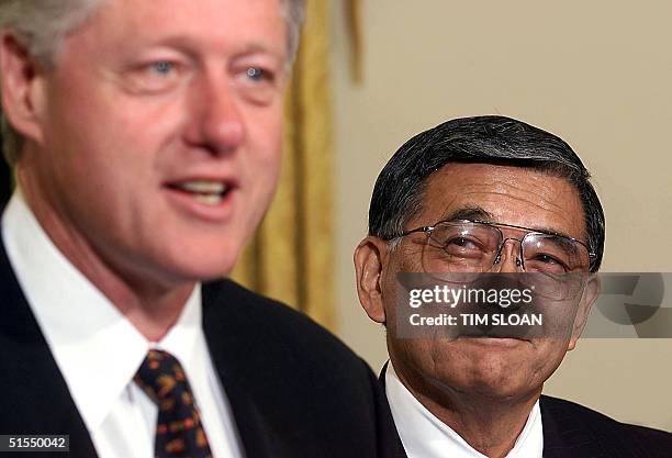 President Bill Clinton introduces his new appointee for Commerce Secretary Norman Mineta who will replace William Daley who left the president's...