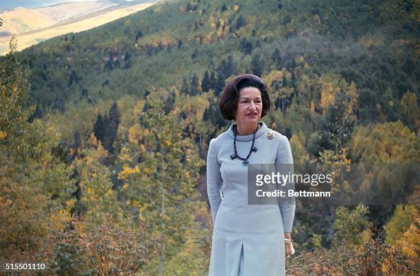 Lady Bird Johnson poses in the Santa Fe National Forest during a four day "Faces of The West" Tour.