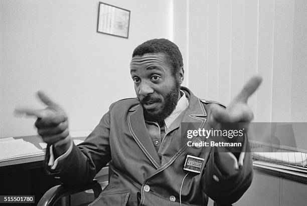 Chicago, Illinois: Negro entertainer Dick Gregory gestures as he outlined plans for marches leading up to the Democratic National Convention in...