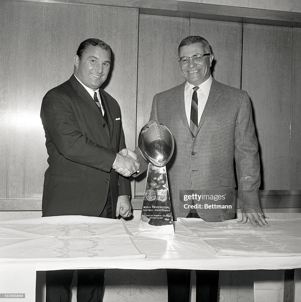 Coach Vince Lombardi Shaking Hands with Hank Stram