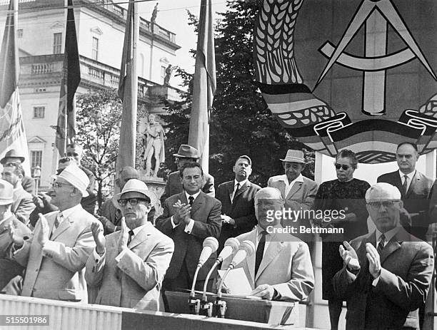 Commemorate Berlin Wall. East Berlin, East Germany: East German president Walter Ulbricht addresses a rally commemorating the fifth anniversary of...