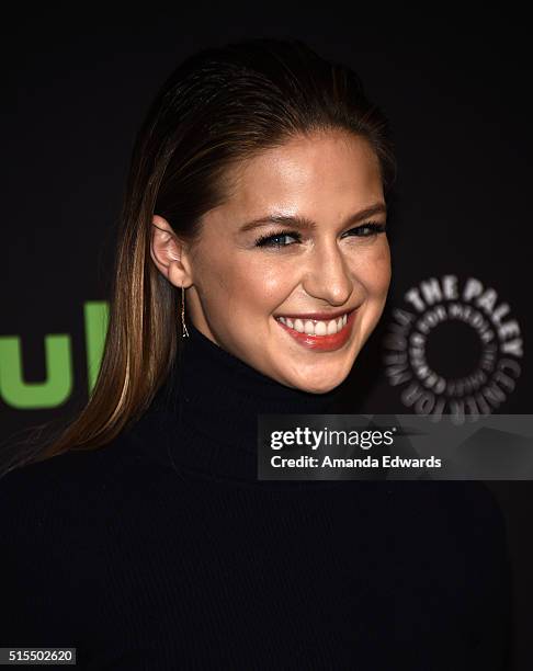 Actress Melissa Benoist arrives at The Paley Center For Media's 33rd Annual PaleyFest Los Angeles presentation of "Supergirl" at the Dolby Theatre on...